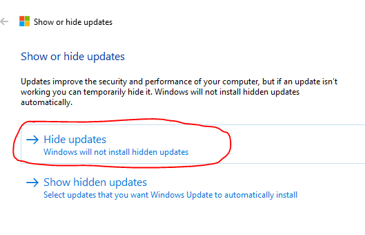 hide updates windows