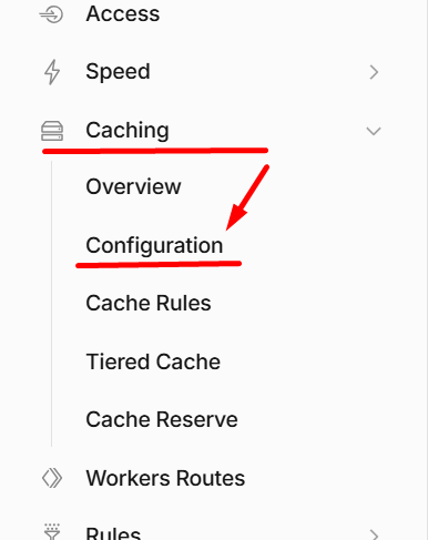 look for Caching and click on it. From the sub-menu or options presented, click on Configuration.